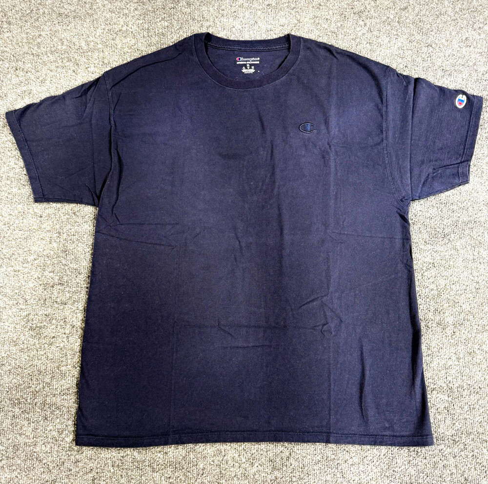 Champion Mens XL Navy Blue T Shirt Embroidered C Logo Sleeve Athletic Basic Tee